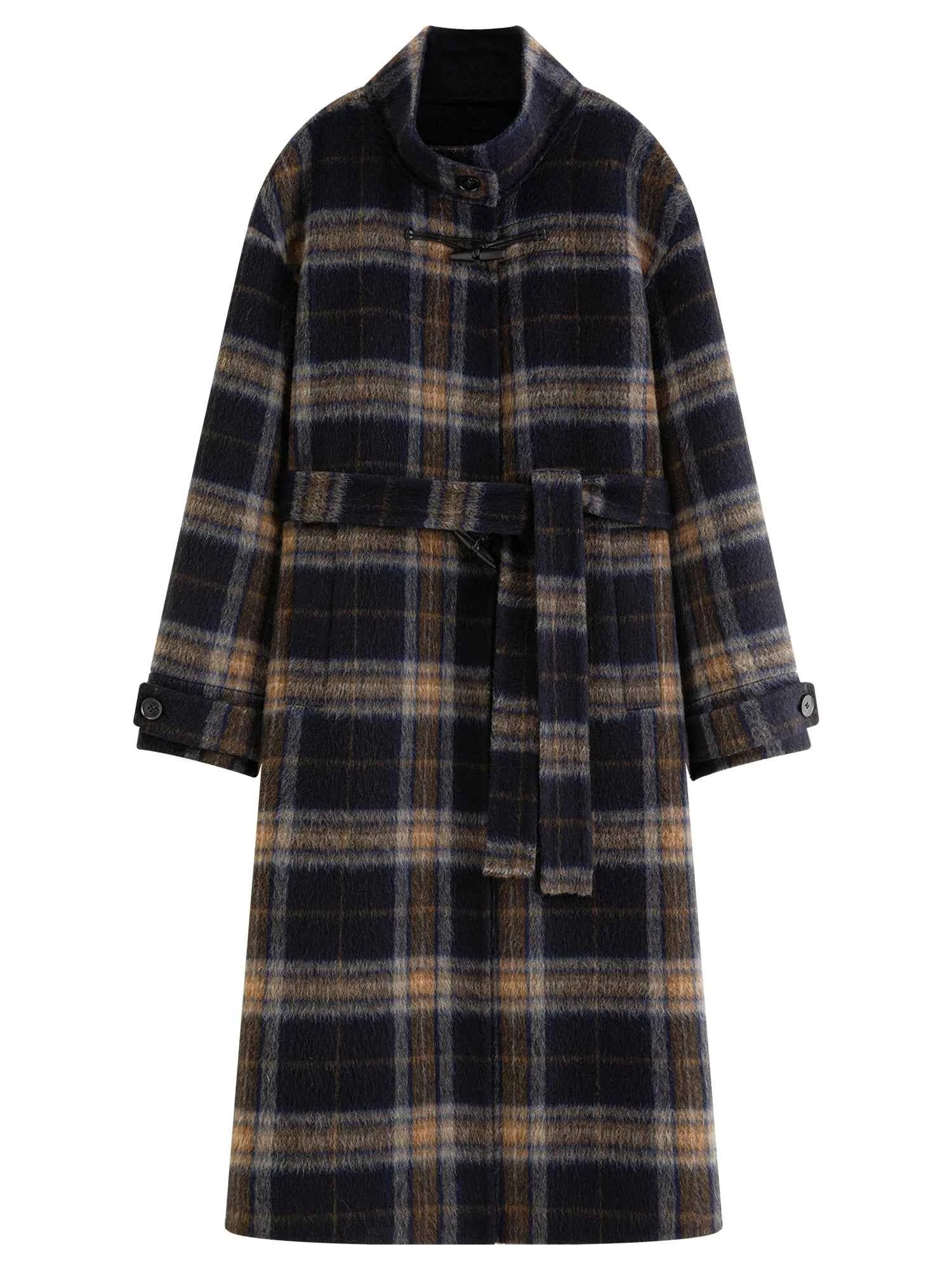 Casaco de Lã Xadrez Longo Feminino Helena Windsor