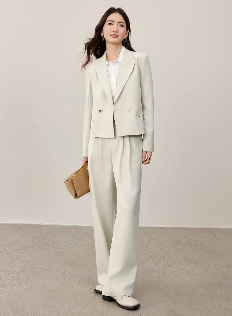 Sentubila blazer e calças terno 2025 acolchoado ombro superior calças de perna larga senhora define feminino trabalho wear 2 peça set153ze1874