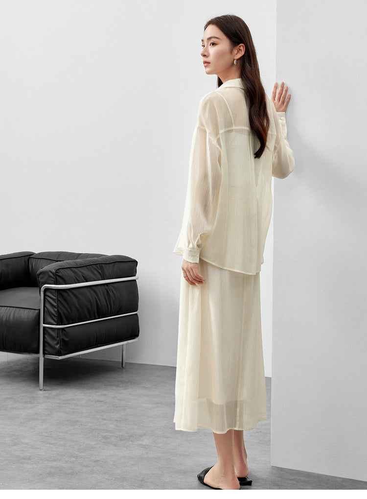 Conjunto Feminino Elegante em Lyocell Camisa e Saia Élodie