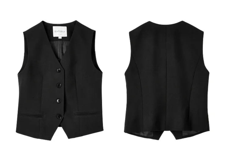 Sentubila mulher 3 peça conjunto roupas 2025 outono moda escritório wear preto colete blazer jaquetas perna larga calça conjunto 141z53019