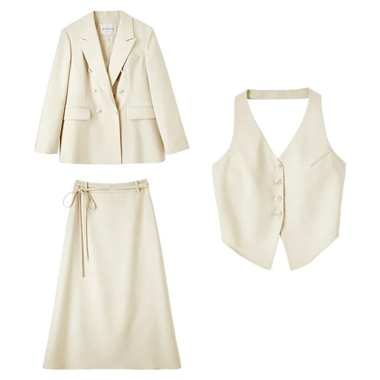 Sentubila 3 peças colete blazer saia terno feminino trabalho escritório outfits 2025 primavera elegante maxi saia conjunto de correspondência 141z52979