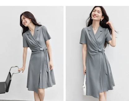 SENTUBILA vestido de verano 2025 mujer lugar de trabajo desplazamientos mangas abullonadas dobladillo Irregular atado cintura Cincher plisado vestidos Midi Q52LC0189