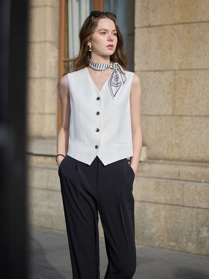 Colete Feminino de Alfaiataria Eco Linho Vintage Branco - AlmaChic