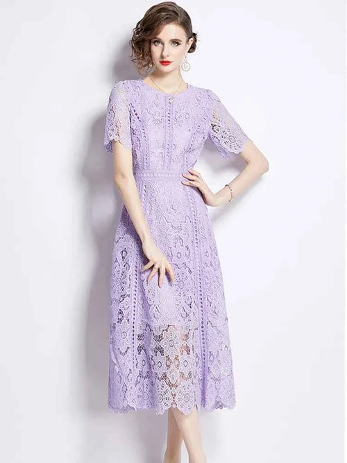 Vestido de Renda Roxo Midi Elegante Jamerary