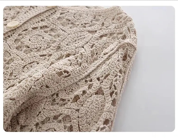 Cardigan Feminino Tricot Rendado Lia Bohème – Leve, Versátil & Atemporal