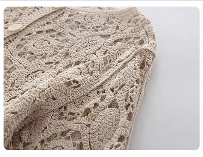 Cardigan Feminino Tricot Rendado Lia Bohème – Leve, Versátil & Atemporal