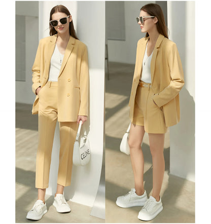 Amii minimalismo primavera terno escritório senhora blazer conjunto feminino rendas vneck tanques de cintura alta calças femininas shorts outfits 12060909