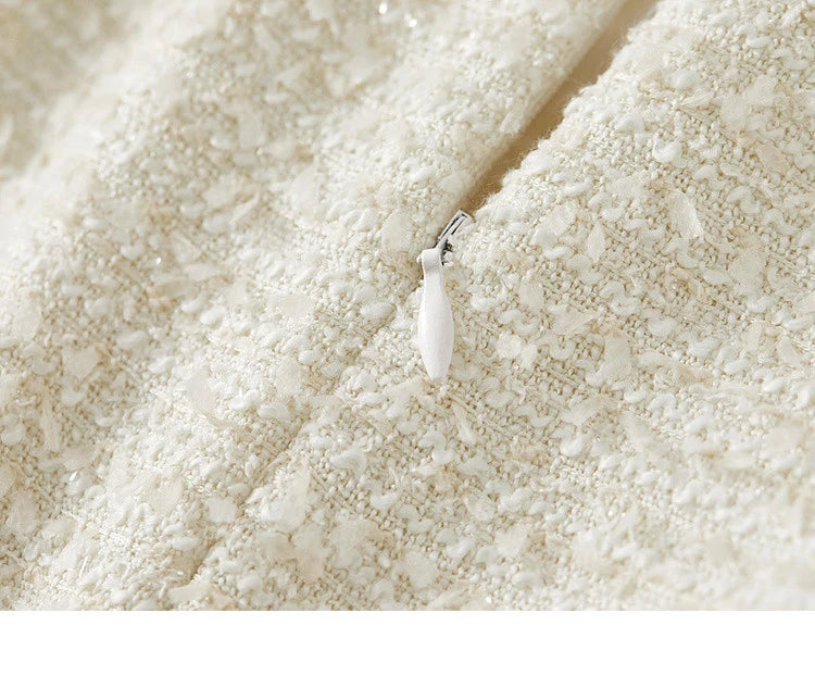 Sentubila conjunto de saia de tweed com textura feminina 2025 outono reto o pescoço jaquetas curtas fenda-hem saia longa conjuntos de 2 peças 143z56291