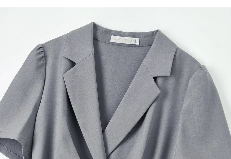 SENTUBILA vestido de verano 2025 mujer lugar de trabajo desplazamientos mangas abullonadas dobladillo Irregular atado cintura Cincher plisado vestidos Midi Q52LC0189
