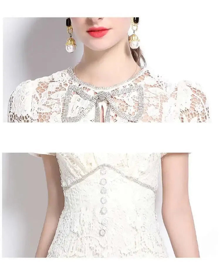 Vestido de Renda Longo Bordado Feminino Isadora