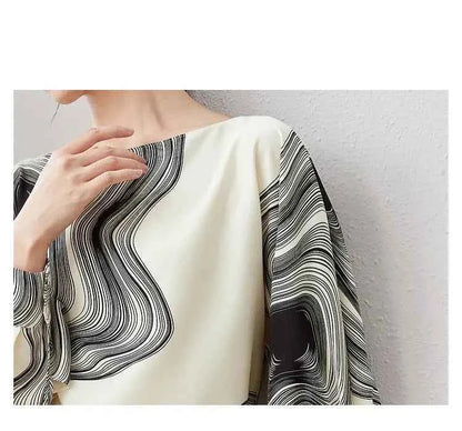 Blusa Chiffon Estampada Élise Marbre — Elegância Contemporânea com Leveza Absoluta