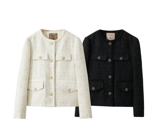 Amii minimalista 2025 inverno novo tweed para baixo casaco para mulher quente retro elegante fragrância em torno do pescoço jaqueta de cintura larga 12344030