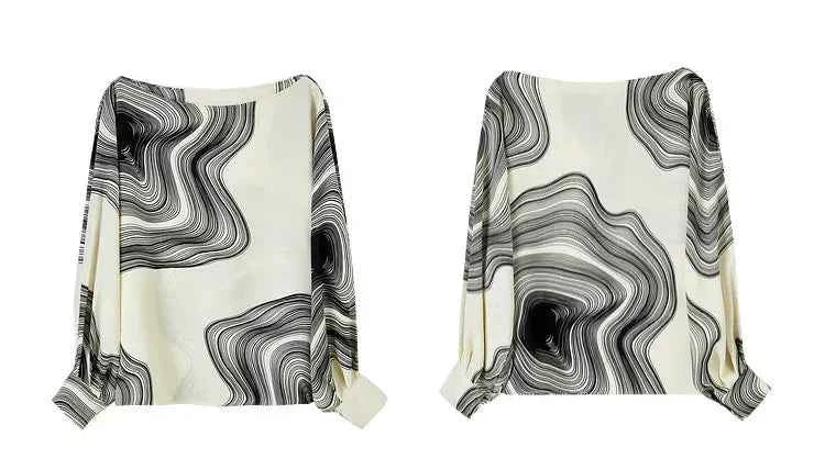 Blusa Chiffon Estampada Élise Marbre — Elegância Contemporânea com Leveza Absoluta