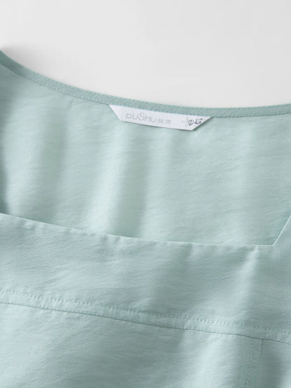 Dushu plus size feminino francês decote quadrado lado plissado elegante ancora vestido vermelho-2520 verão novos vestidos 25ds82788