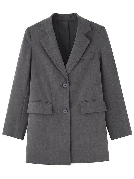 [LANMREM] Maré Designer Botão Traseiro Blazer Para Mulheres Cinza Engalhado Manga Longa Moda Feminina Casaco 2025 Primavera Novas Roupas