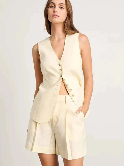 Conjunto Feminino Essence Linen – Colete & Short de Linho e Algodão