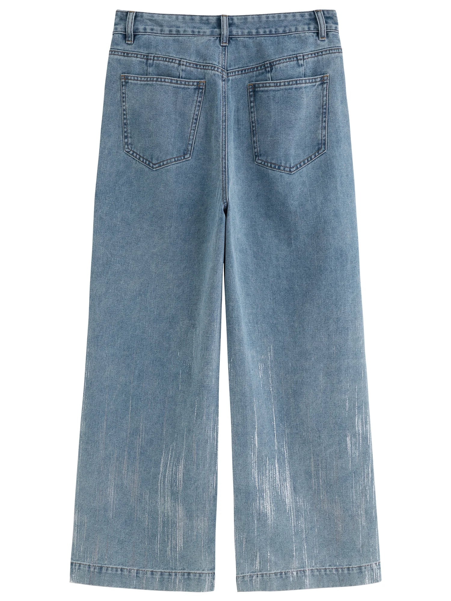 Dushu 2025 verão plus size galaxy meteor jeans de cintura alta prata-em relevo calças jeans de perna larga 25ds82056