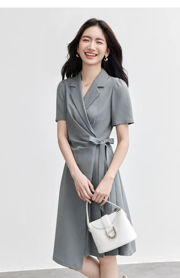 SENTUBILA vestido de verano 2025 mujer lugar de trabajo desplazamientos mangas abullonadas dobladillo Irregular atado cintura Cincher plisado vestidos Midi Q52LC0189