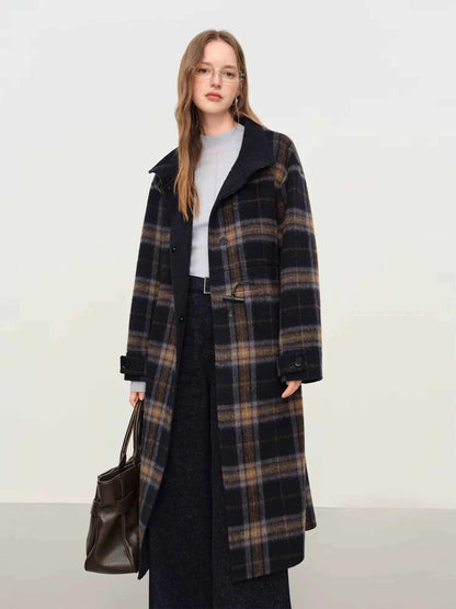 Casaco de Lã Xadrez Longo Feminino Helena Windsor