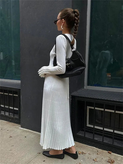 Vestido Midi de Malha ChicMaxi – Conforto Elegante para Outono & Inverno