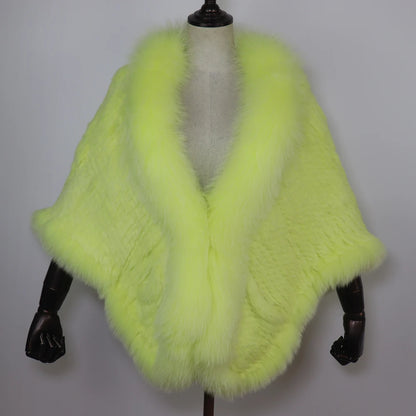 100% de piel de conejo auténtica para mujer, bufanda con cuello de piel de zorro, Poncho de piel de conejo tejido cálido para invierno, accesorios de moda para fiesta para niñas
