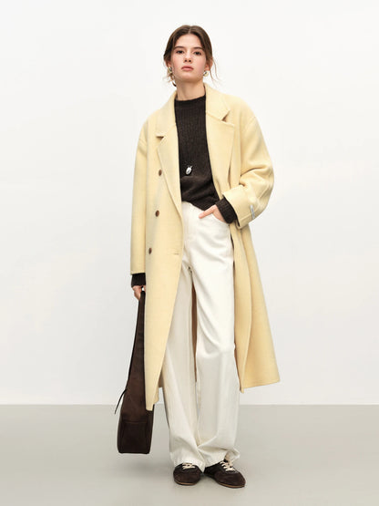 Fsle diamante sob medida alpaca camelo mistura de lã dupla face tweed casaco para mulheres inverno 2025 agasalhos misturas