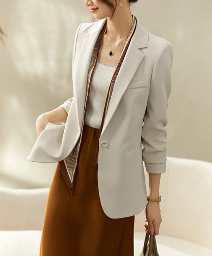 Sentubila sólida blazer senhora do escritório profissional novo único botão de trabalho em linha reta terno jaqueta blazer para mulher 123x43564