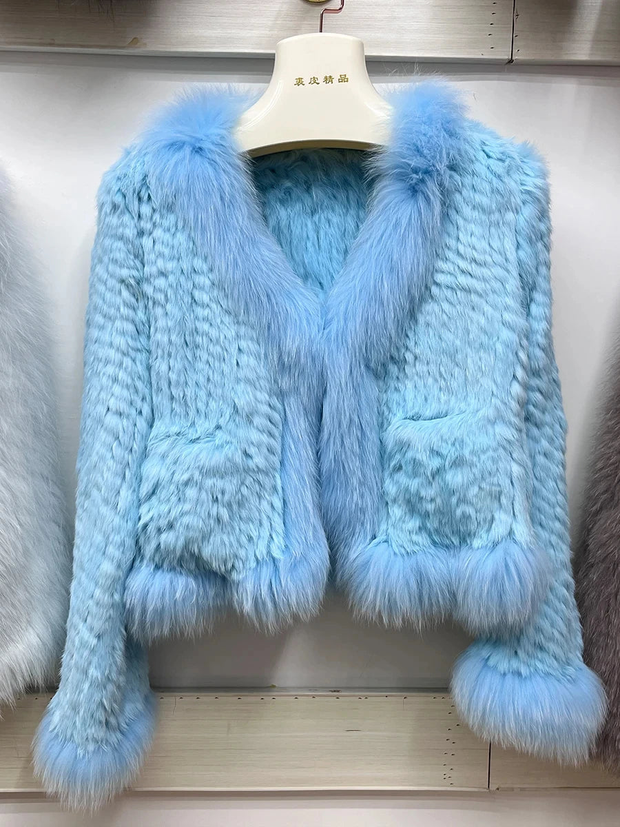 2025 nueva moda abrigos de piel de conejo Natural tejidos nuevas chaquetas de piel de zorro Real ropa de mujer de lujo prendas de vestir
