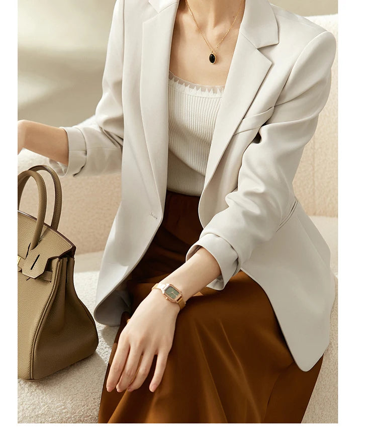 Sentubila sólida blazer senhora do escritório profissional novo único botão de trabalho em linha reta terno jaqueta blazer para mulher 123x43564