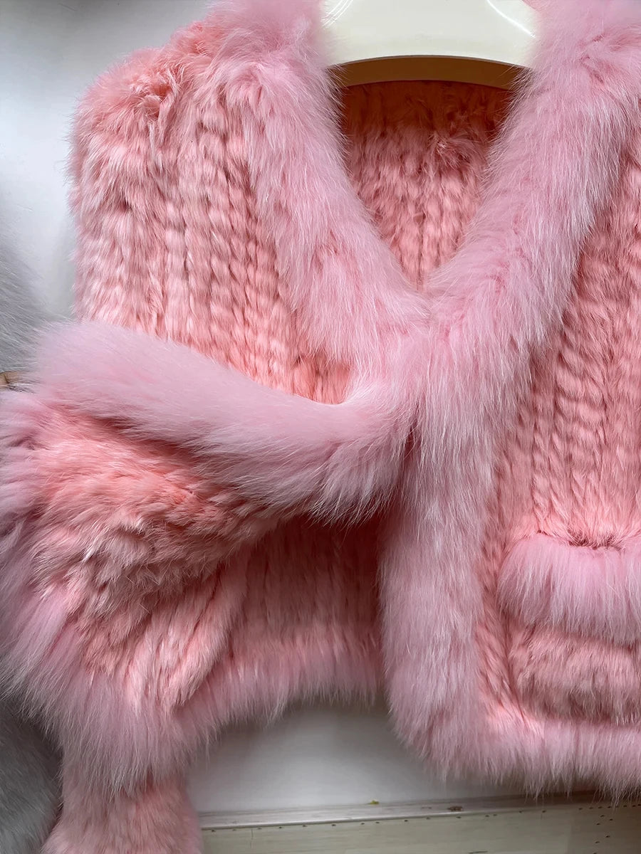 2025 nueva moda abrigos de piel de conejo Natural tejidos nuevas chaquetas de piel de zorro Real ropa de mujer de lujo prendas de vestir