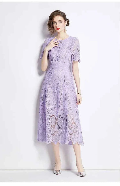 Vestido de Renda Roxo Midi Elegante Jamerary
