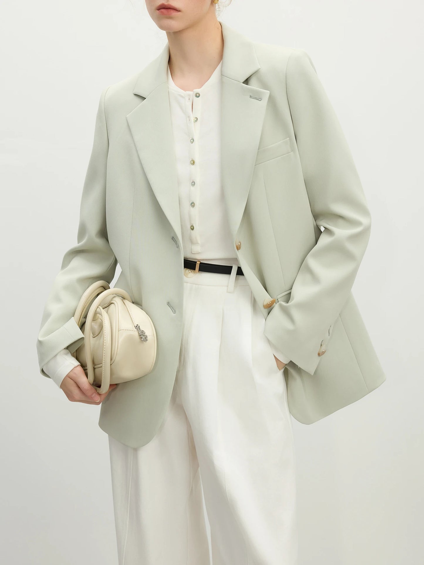 Fsle versátil estilo elegante blazer jaqueta para mulher 2025 nova chegada design exclusivo escritório solto topo verde chique casaco 25fs11075