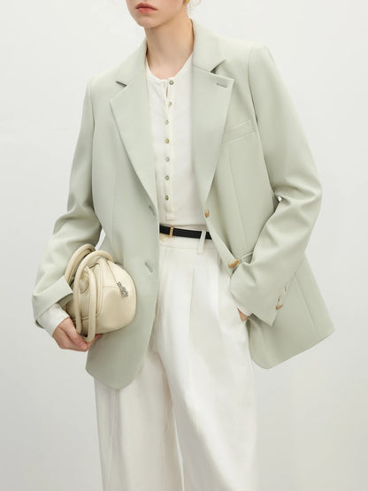 Fsle versátil estilo elegante blazer jaqueta para mulher 2025 nova chegada design exclusivo escritório solto topo verde chique casaco 25fs11075