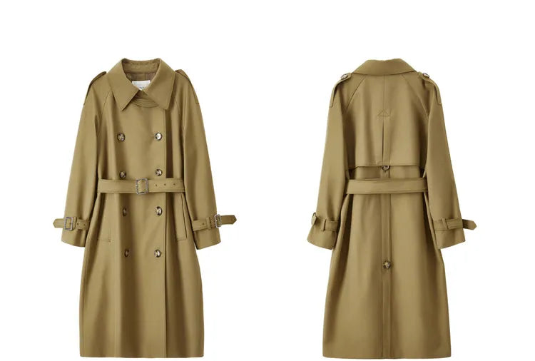 Sentubila-Elegante Trench Coat Longo Feminino, Blusão Solto, Jaqueta Traseiro Duplo, Casacos, Inverno, Outono, 123F42871