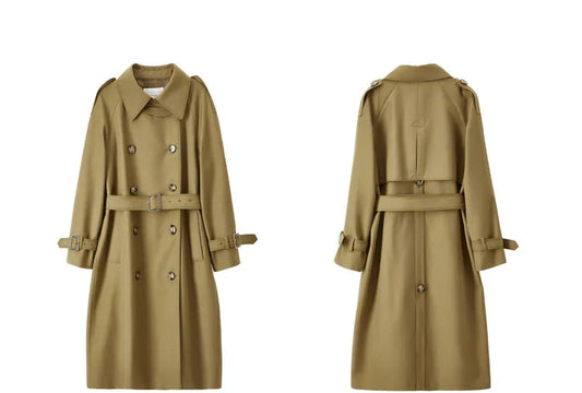 Sentubila-Elegante Trench Coat Longo Feminino, Blusão Solto, Jaqueta Traseiro Duplo, Casacos, Inverno, Outono, 123F42871