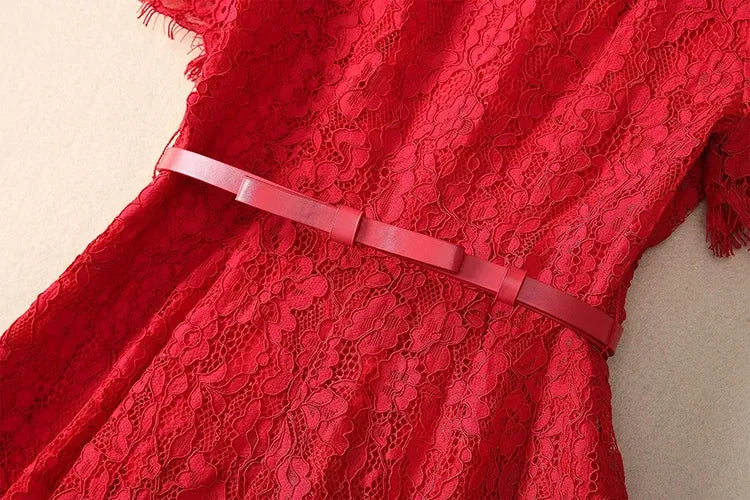 Vestido de Renda Midi Elegante Valentina Rubra