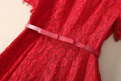 Vestido de Renda Midi Elegante Valentina Rubra