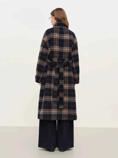Casaco de Lã Xadrez Longo Feminino Helena Windsor
