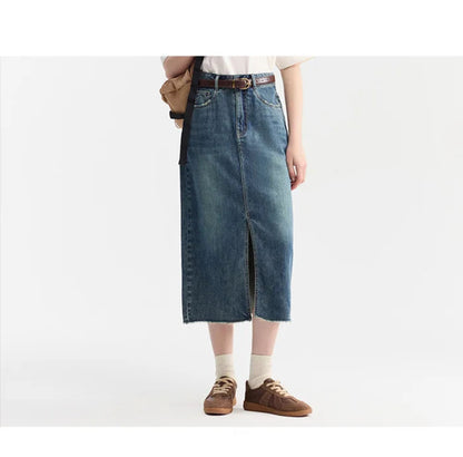 Semir-Saia jeans feminina, fenda alta, design de corte reto, nova chegada, verão, 2022