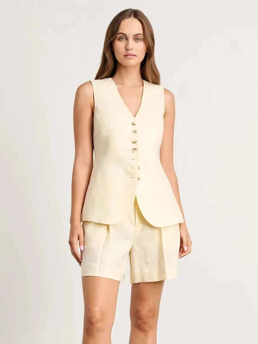 Conjunto Feminino Essence Linen – Colete & Short de Linho e Algodão