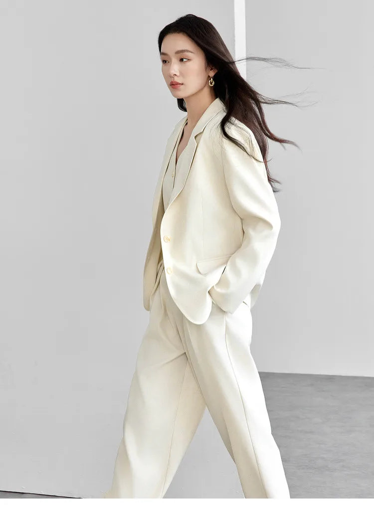 Sentubila blazers de linho reto para mulher 2025 primavera sólida senhora do escritório workwear entalhado único breasted outerwear 151x58179