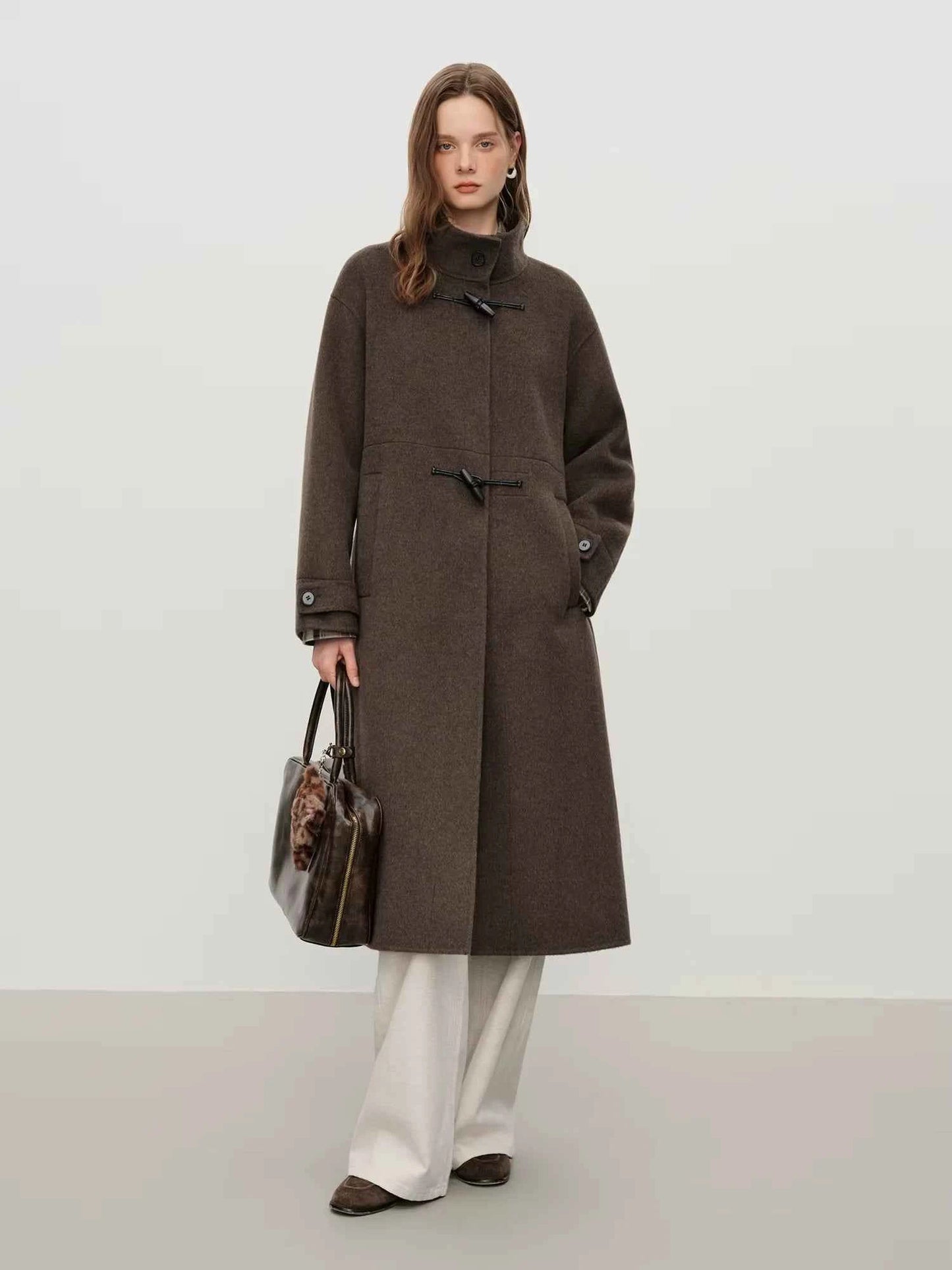 Casaco de Lã Longo Feminino Marrom Helena Windsor