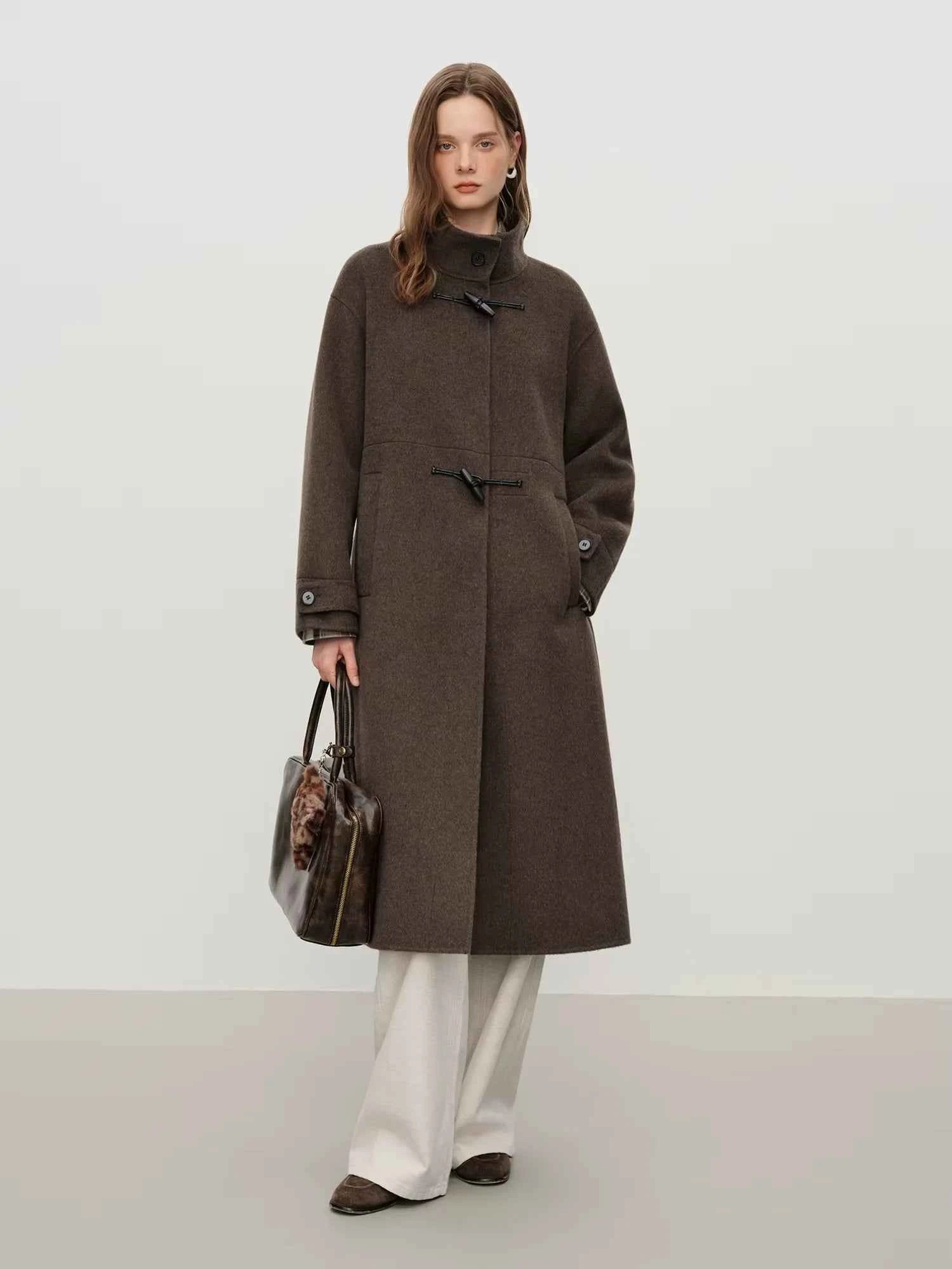 Casaco de Lã Longo Feminino Marrom Helena Windsor