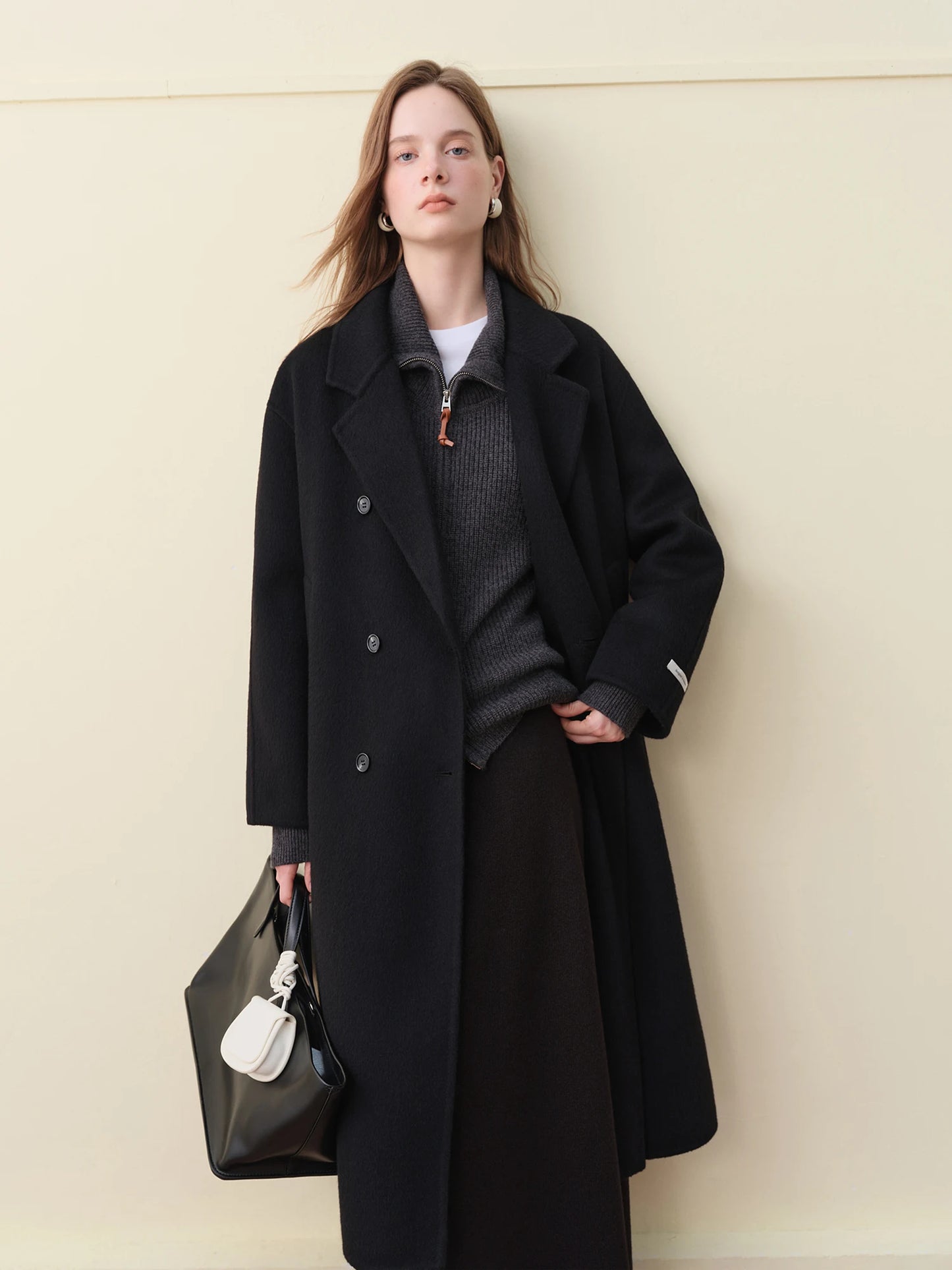 Fsle diamante sob medida alpaca camelo mistura de lã dupla face tweed casaco para mulheres inverno 2025 agasalhos misturas