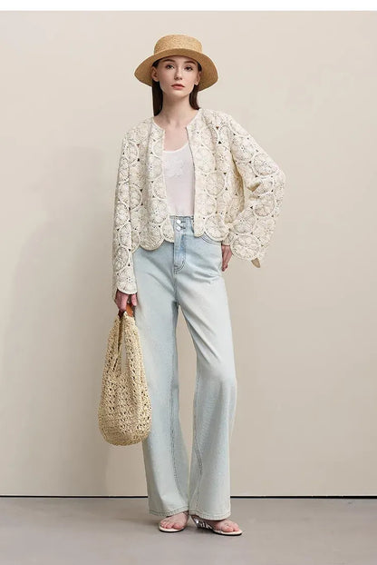 Jaqueta de Crochê Feminina Elegante Camille