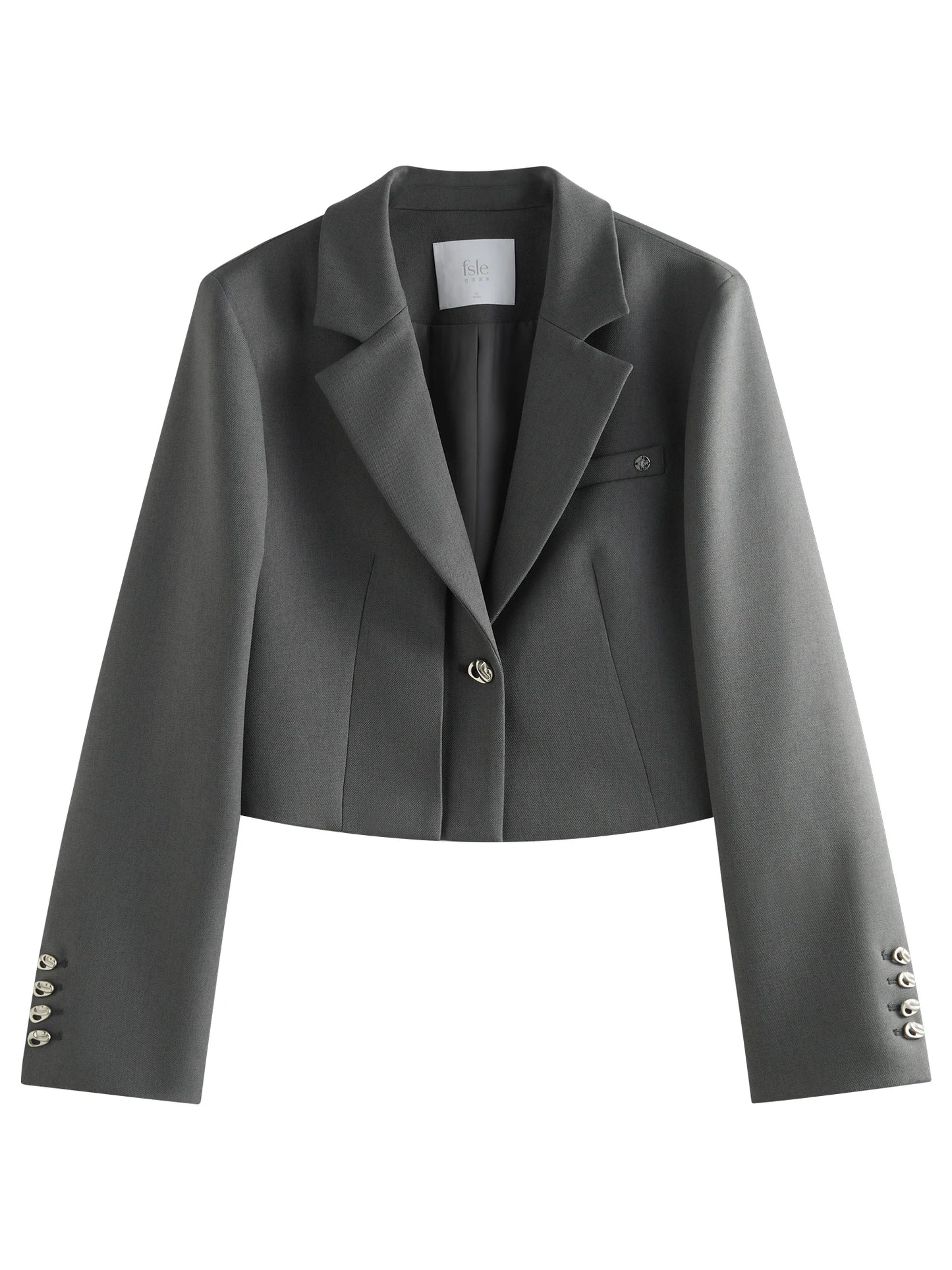 FSLE Women Spring Black Suit Sets Office Lady Temperament Short Single Button Blazers Full Length Trousers 25FS11065+25FS11066