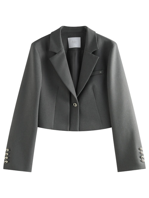 FSLE Women Spring Black Suit Sets Office Lady Temperament Short Single Button Blazers Full Length Trousers 25FS11065+25FS11066