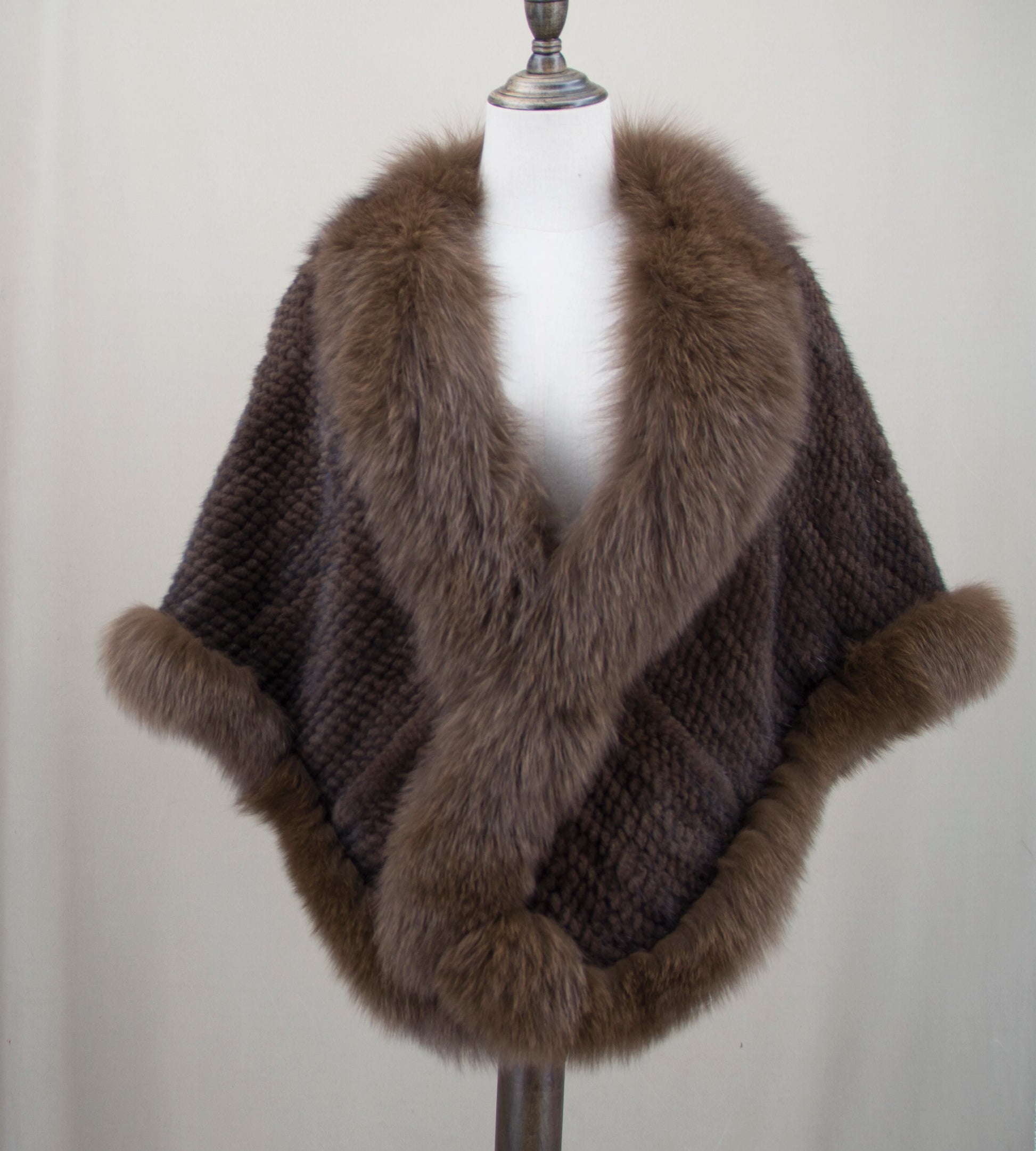 Xale de tricô de pele de vison real com gola de corte de pele de raposa, estola de capa frontal, xale branco coreano peludo luxuoso, inverno