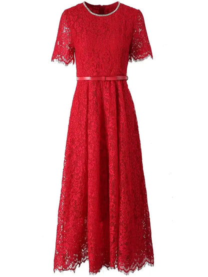 Vestido de Renda Midi Elegante Valentina Rubra