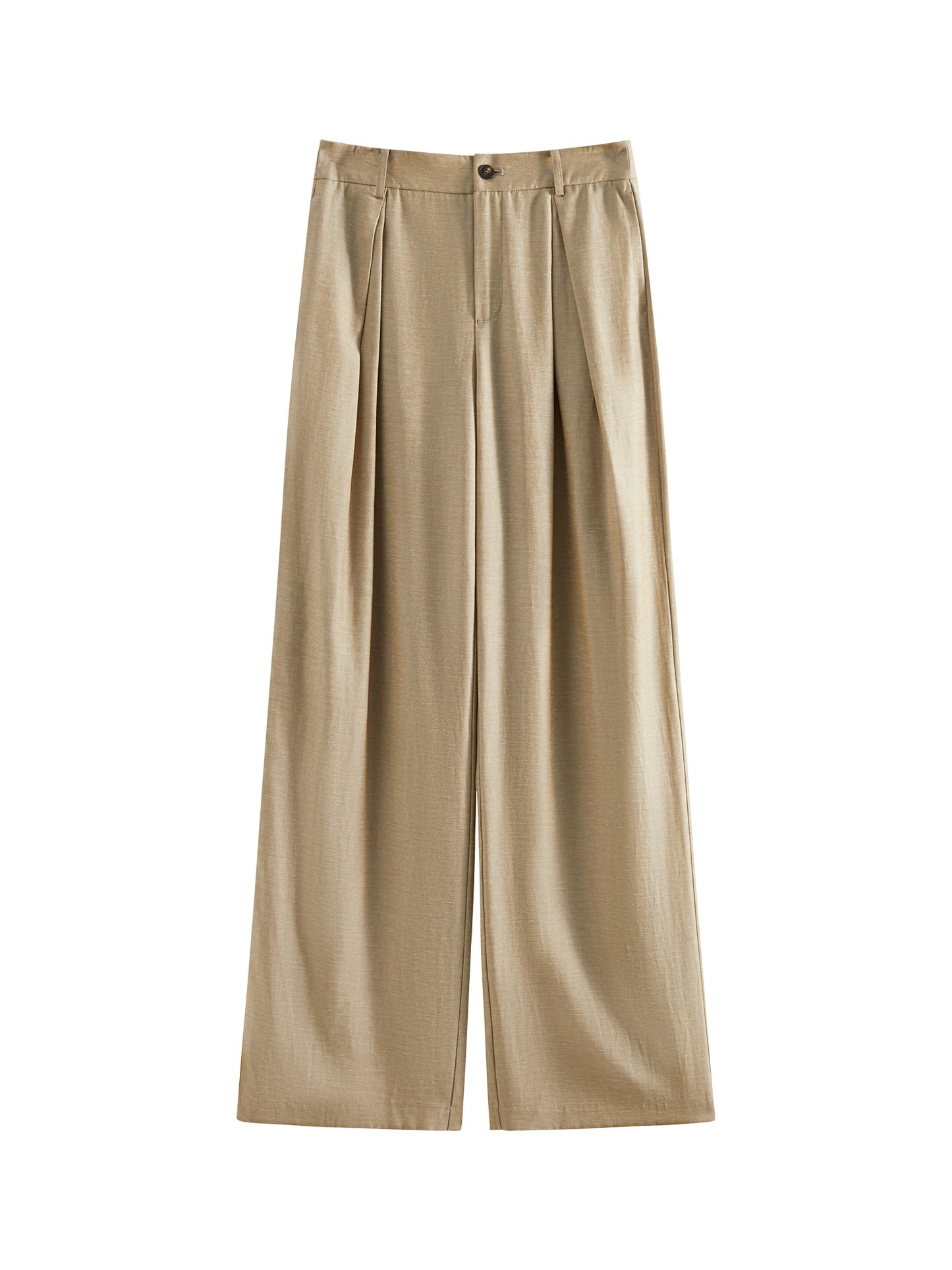 Calça Wide Leg Feminina Eco Linho Caqui - AlmaChic